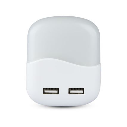 LED Нощна лампа за контакт със сензор за здрач 2xUSB LED/0,45W/230V 3000K