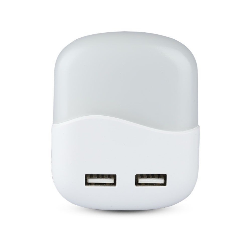 LED Нощна лампа за контакт със сензор за здрач 2xUSB LED/0,45W/230V 3000K