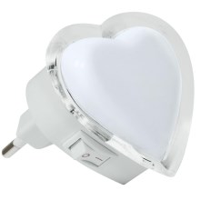 LED Нощно осветление за контакт 0,4W/230V бяла srdce
