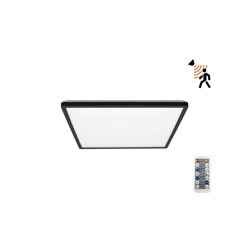 LED баня осветително тяло с датчик за движение и здрач NIVERA LED/12W/230V IP54 3000/4000/6000K 22,5x22,5 см черно + дистанционно управление