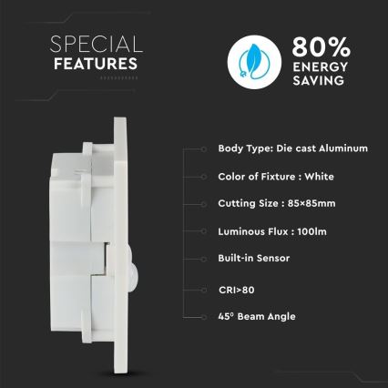 LED осветително тяло за стълби с сензор за движение LED/3W/230V 4000K бяло