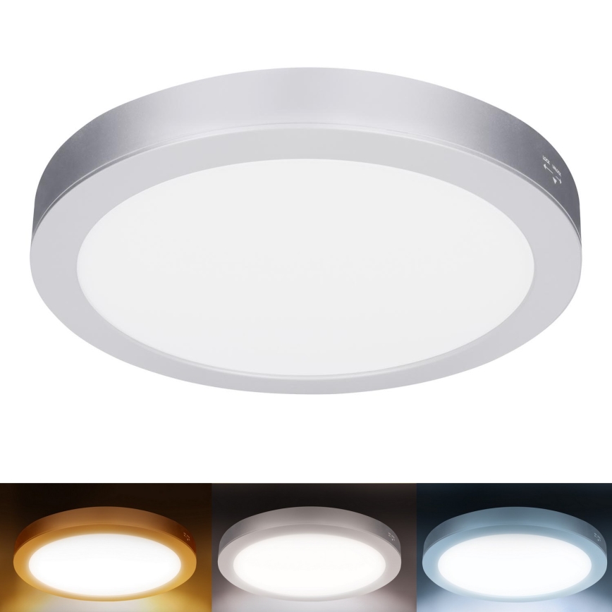LED панел 2 в 1, повърхностно монтиран/вграден, 18W/230V, 3000/4000/6000K, Ø 22,5 cm, IP54, сребрист