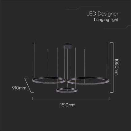 LED Пендел 3xLED/19W/230V 3000K черен