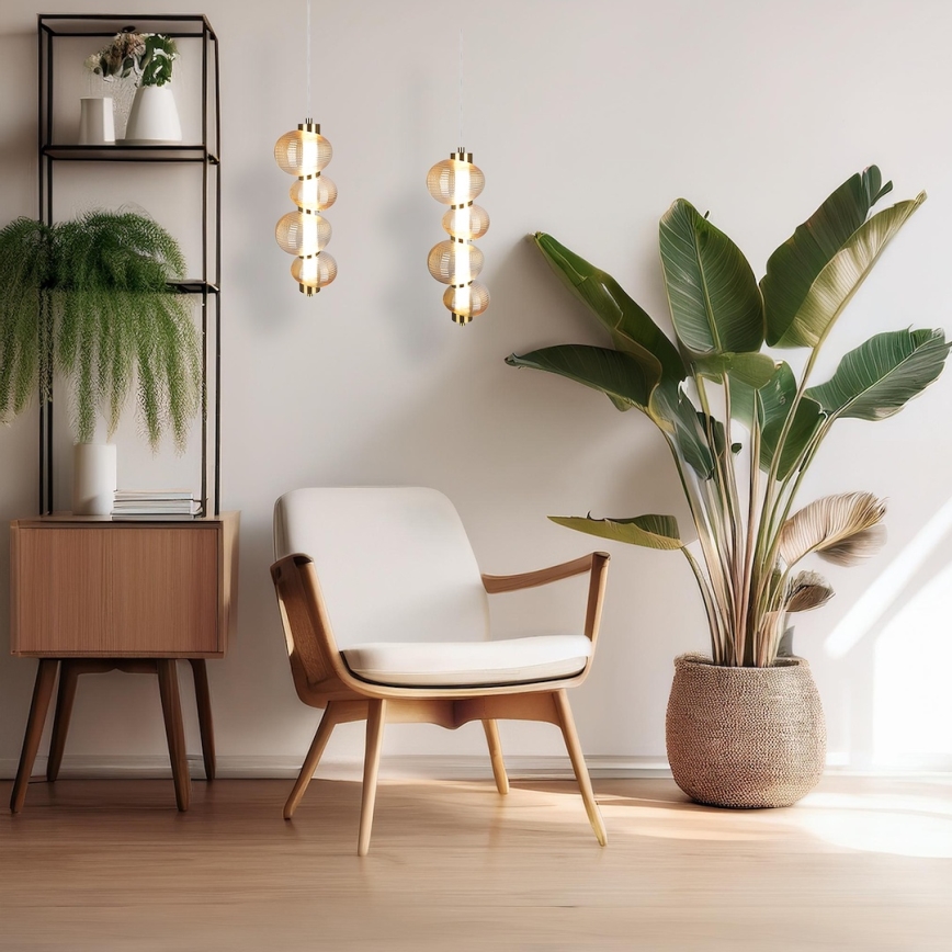 LED Пендел BOLLA LED/17W/230V Ø 16 см златист/опушен
