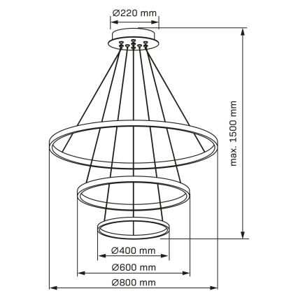 LED Пендел LEA LED/60W/230V 4000K Ø 80 см черен
