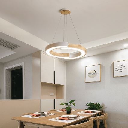 LED Пендел LED/32W/230V 3000K бял/дърво