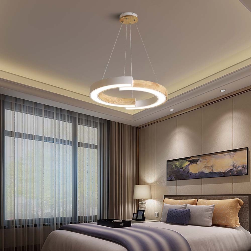 LED Пендел LED/32W/230V 3000K бял/дърво