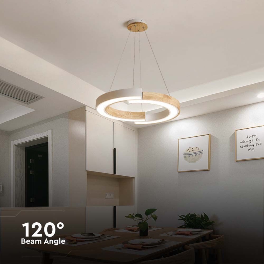 LED Пендел LED/32W/230V 3000K бял/дърво