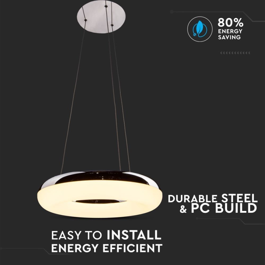 LED Пендел LED/40W/230V 3000K Ø 40 см лъскав хром
