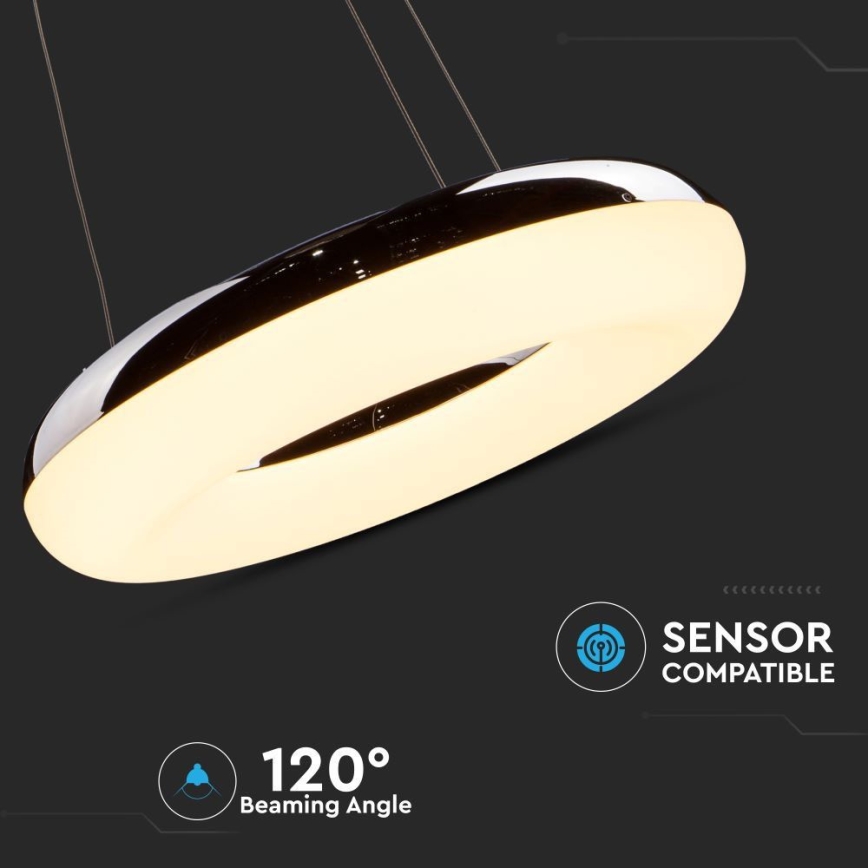 LED Пендел LED/40W/230V 3000K Ø 40 см лъскав хром