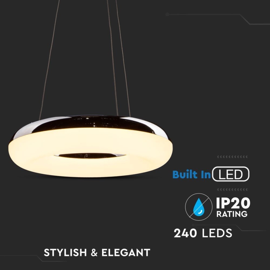 LED Пендел LED/40W/230V 3000K Ø 40 см лъскав хром