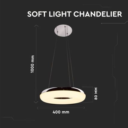 LED Пендел LED/40W/230V 3000K Ø 40 см лъскав хром