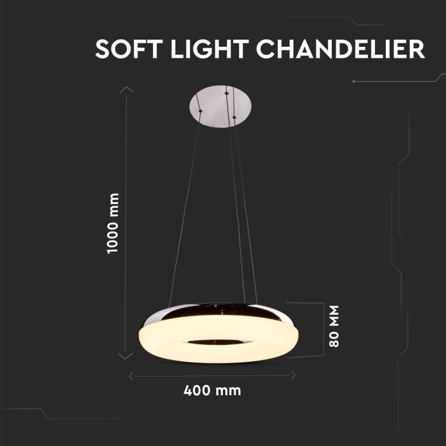 LED Пендел LED/40W/230V 3000K Ø 40 см лъскав хром