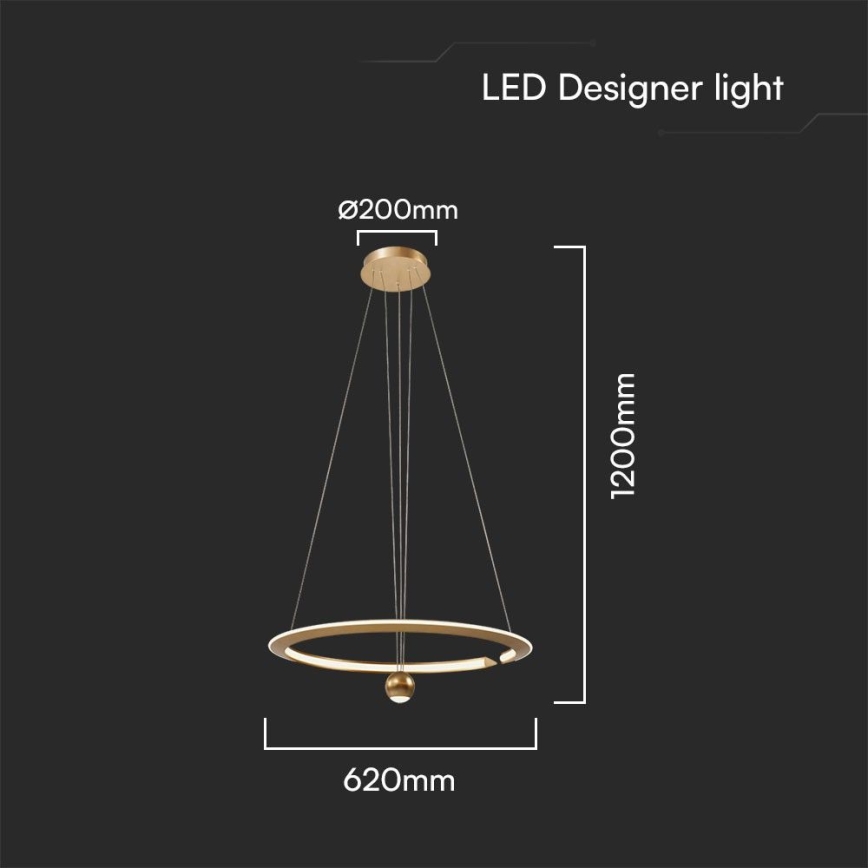 LED Пендел LED/45W/230V 4000K Ø 62 см златист