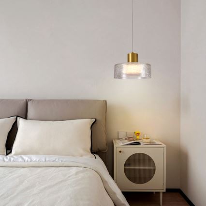 LED Пендел LED/8W/230V 3000K златист/прозрачен Ø 20 см