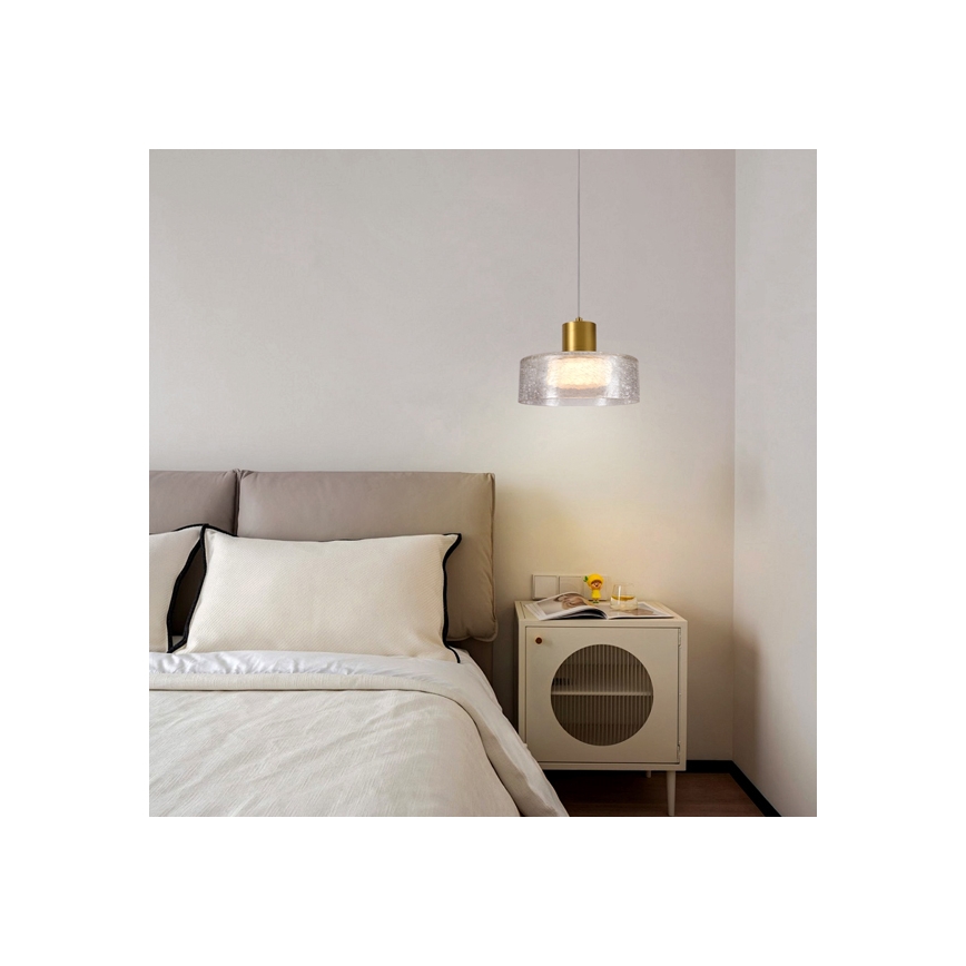 LED Пендел LED/8W/230V 3000K златист/прозрачен Ø 20 см