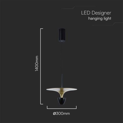 LED Пендел LED/9W/230V 4000K черен/златист