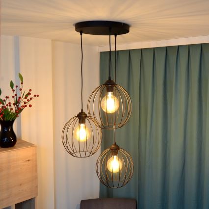 LED Пендел MERCURE 3xE27/15W/230V ø 50 см черен