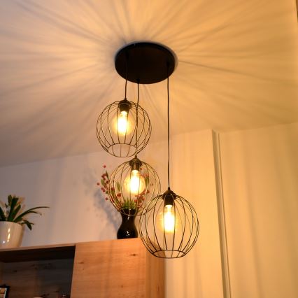 LED Пендел MERCURE 3xE27/15W/230V ø 50 см черен