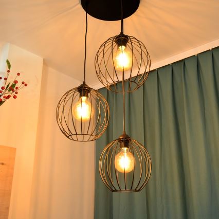 LED Пендел MERCURE 3xE27/15W/230V ø 50 см черен