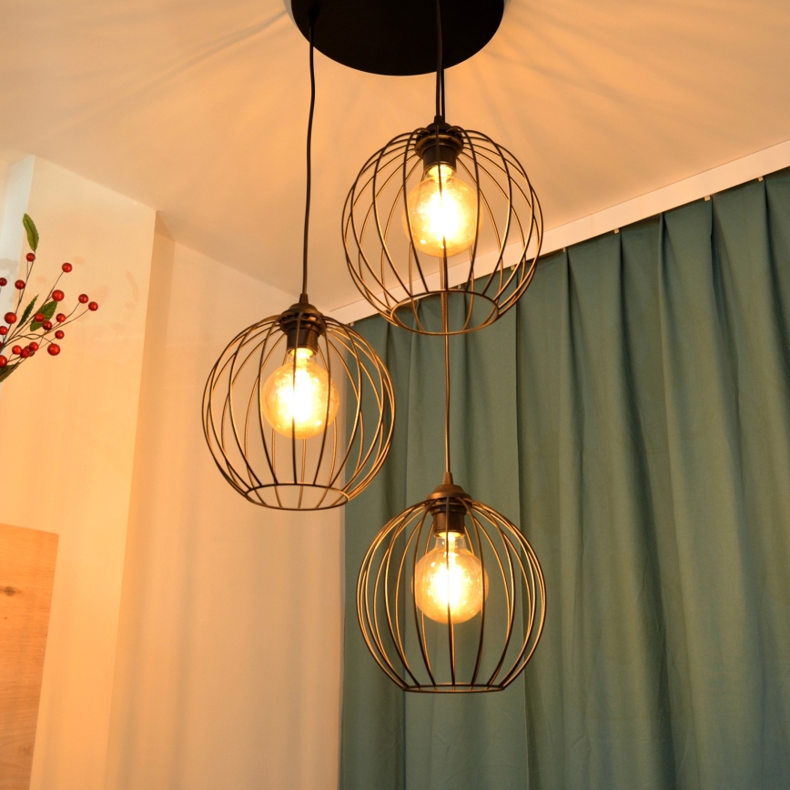 LED Пендел MERCURE 3xE27/15W/230V ø 50 см черен