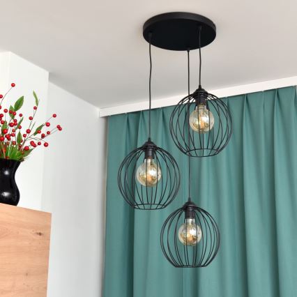 LED Пендел MERCURE 3xE27/15W/230V ø 50 см черен