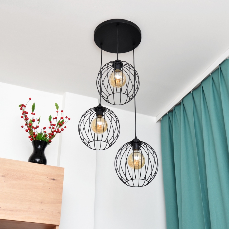 LED Пендел MERCURE 3xE27/15W/230V ø 50 см черен