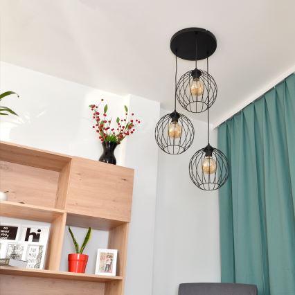 LED Пендел MERCURE 3xE27/15W/230V ø 50 см черен