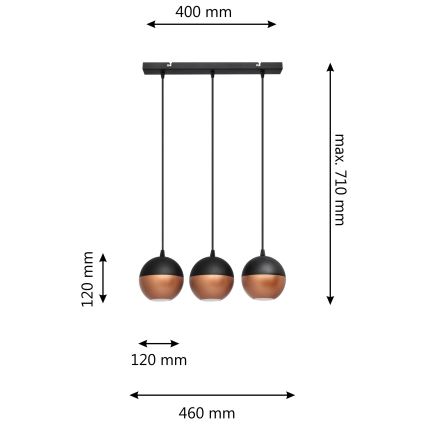 LED Пендел MIDWAY 3xGU10/4,8W/230V черен/меден