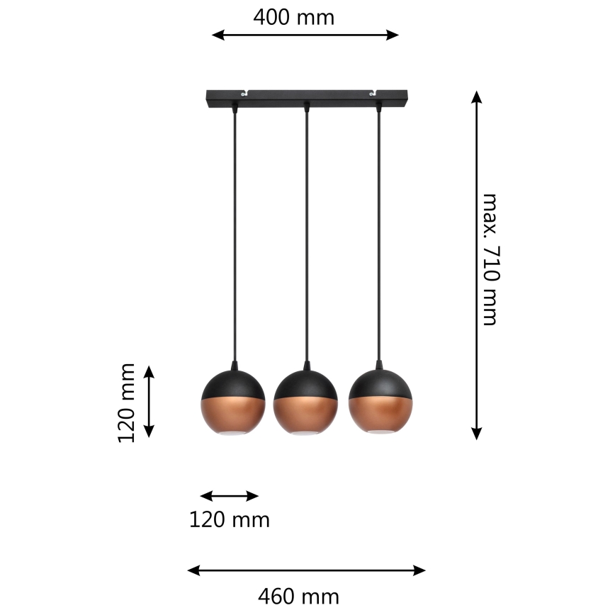 LED Пендел MIDWAY 3xGU10/4,8W/230V черен/меден