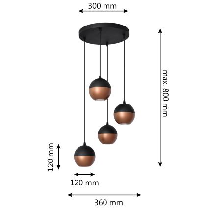 LED Пендел MIDWAY 4xGU10/4,8W/230V черен/меден