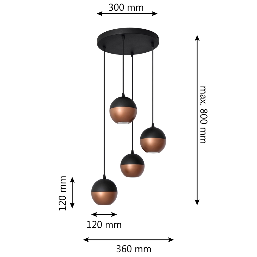 LED Пендел MIDWAY 4xGU10/4,8W/230V черен/меден