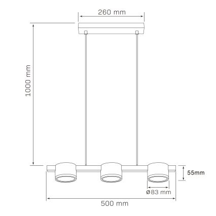 LED Пендел MIRELLA 3xGX53/6W/230V черен