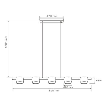 LED Пендел MIRELLA 5xGX53/6W/230V черен