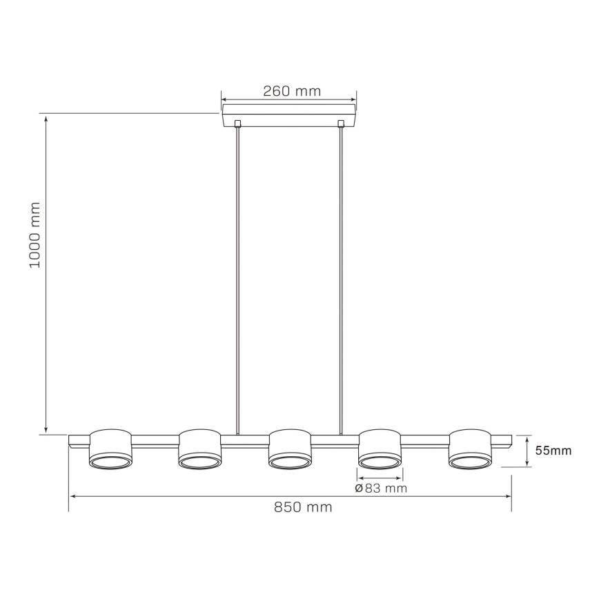 LED Пендел MIRELLA 5xGX53/6W/230V черен