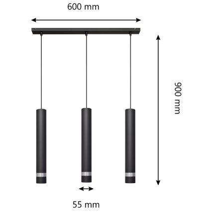 LED Пендел TUBA 3xGU10/4,8W/230V черен/лъскав хром