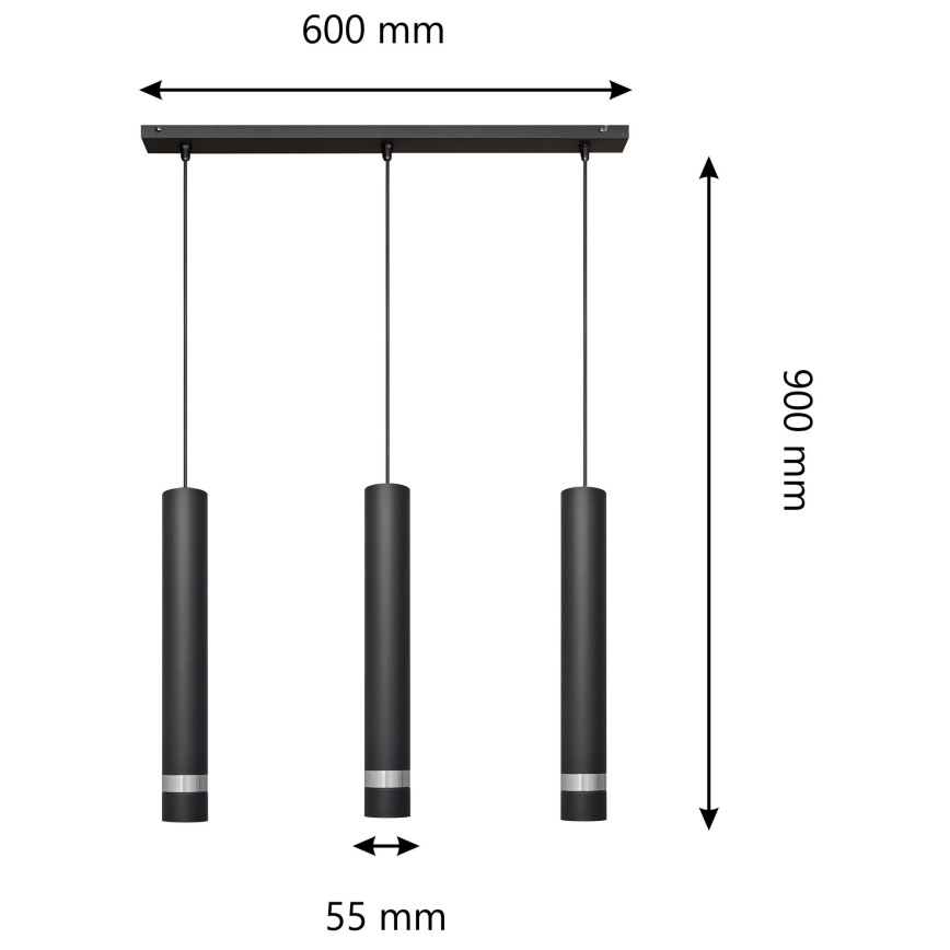 LED Пендел TUBA 3xGU10/4,8W/230V черен/лъскав хром