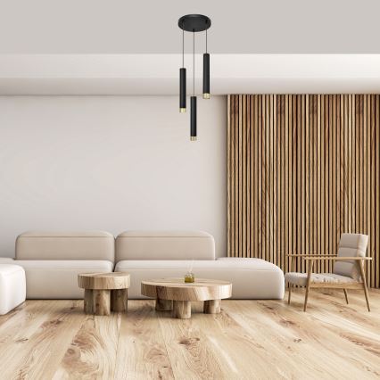 LED Пендел TUBA 3xGU10/6,5W/230V черен/златист