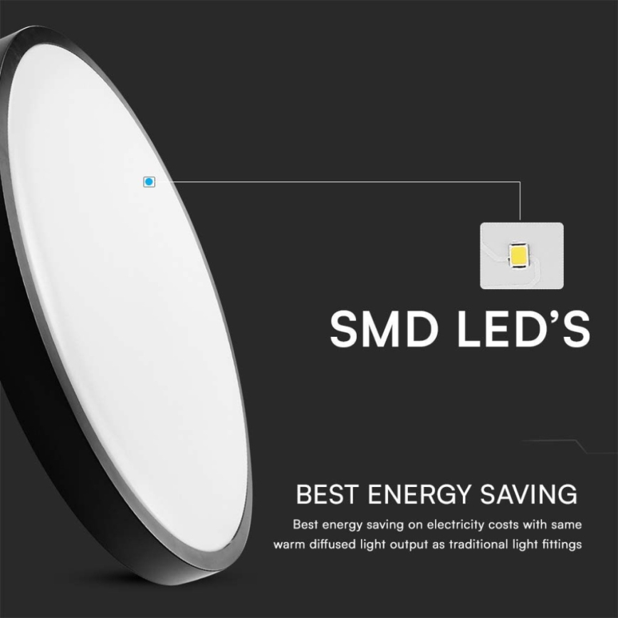 LED Плафон за баня LED/18W/230V 3000K IP44 Ø 25 см черен