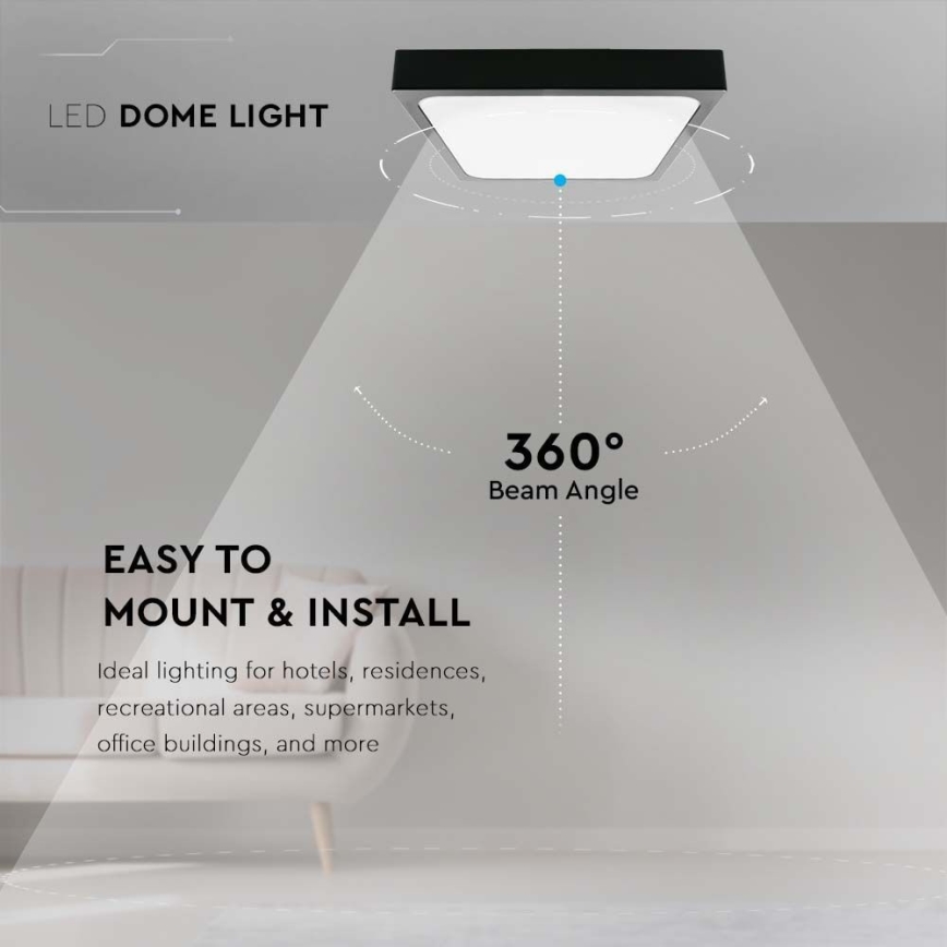 LED Плафон за баня LED/30W/230V 3000K IP44 42x42 см черен