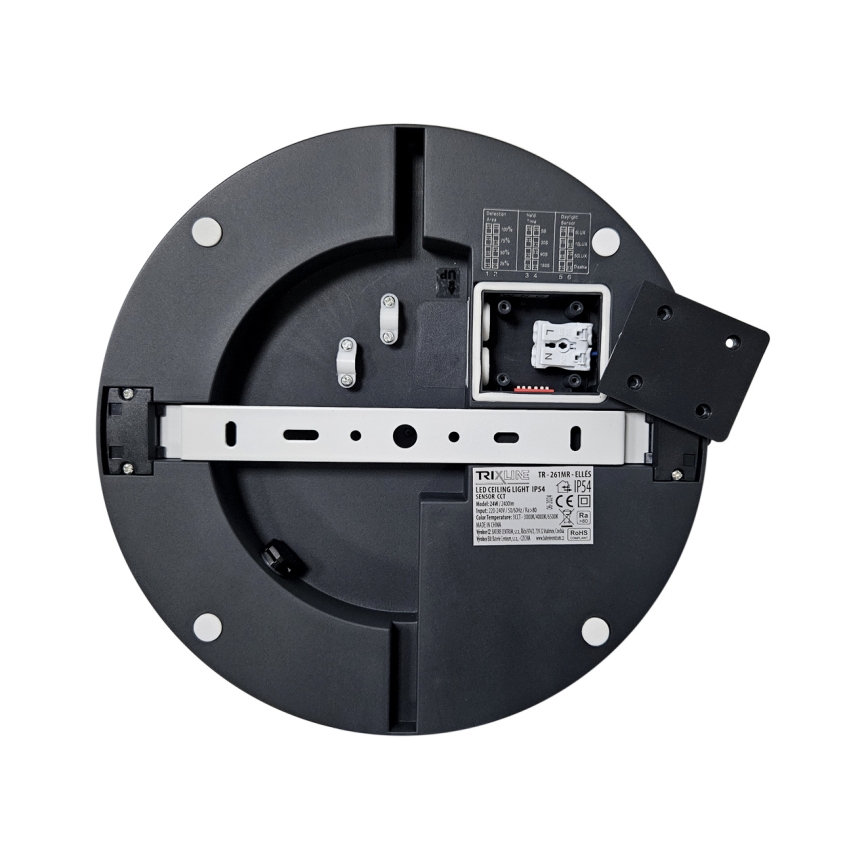 LED Плафон за баня със сензор ELLÉ LED/24W/230V 3000/4000/6500K Ø 26 см IP54 антрацит