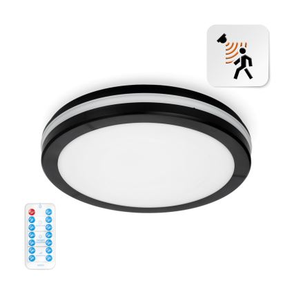 LED Плафон за баня със сензор LED/18W/230V 3000/4000/6500K IP65 Ø 30 см черен + дистанционно управление