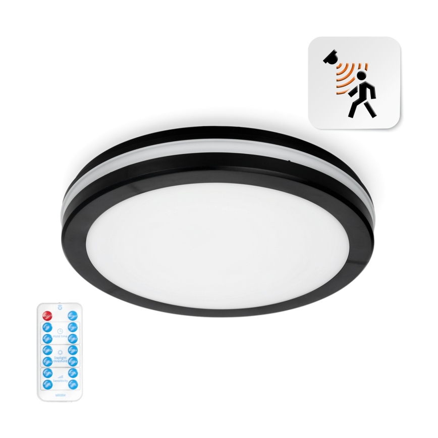 LED Плафон за баня със сензор LED/18W/230V 3000/4000/6500K IP65 Ø 30 см черен + дистанционно управление