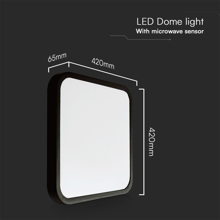 LED Плафон за баня със сензор SAMSUNG CHIP LED/36W/230V IP44 4000K 42x42 см черен + дистанционно управление