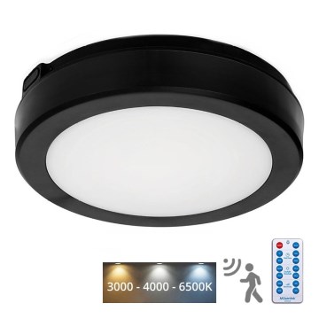 LED Плафон за баня със сензор NAIROS LED/12W/230V IP65 3000/4000/6500K Ø 20 см черен + дистанционно управление