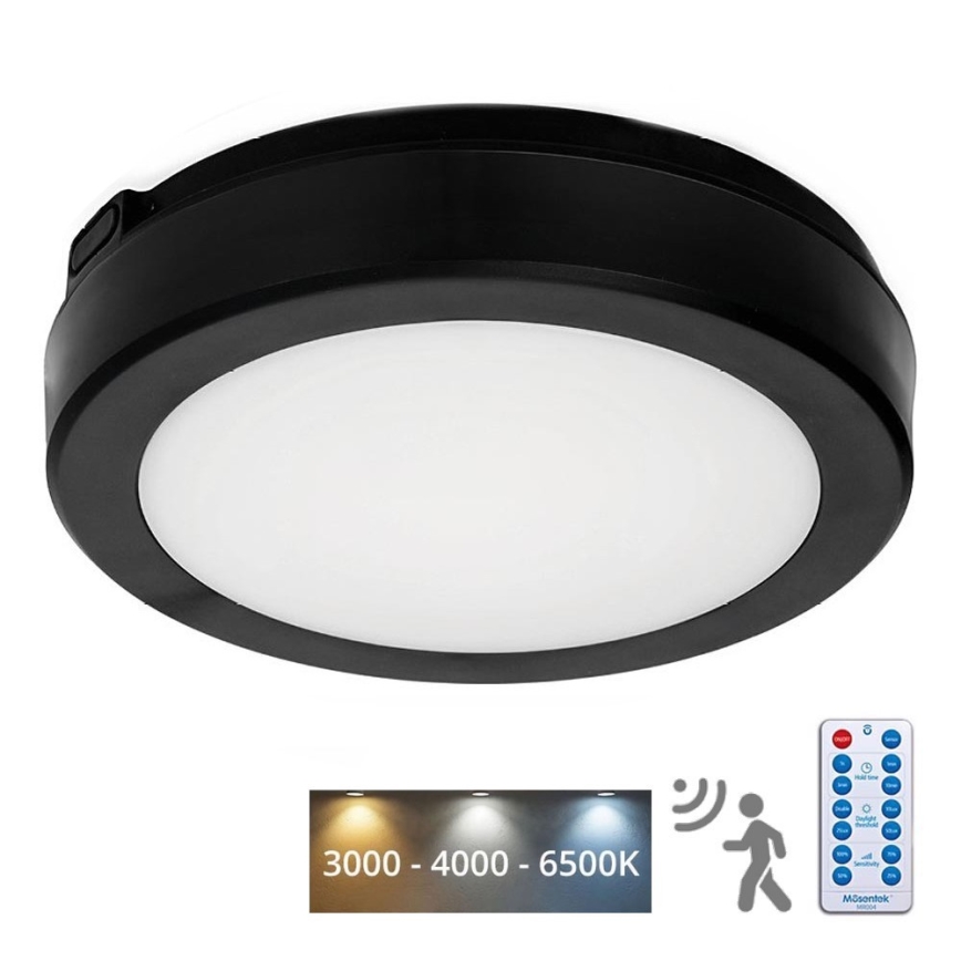 LED Плафон за баня със сензор NAIROS LED/12W/230V IP65 3000/4000/6500K Ø 20 см черен + дистанционно управление