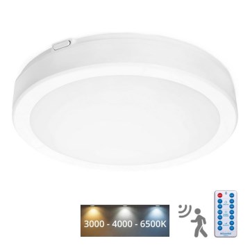 LED Плафон за баня със сензор NAIROS LED/24W/230V IP65 3000/4000/6500K Ø 30 см бял + дистанционно управление