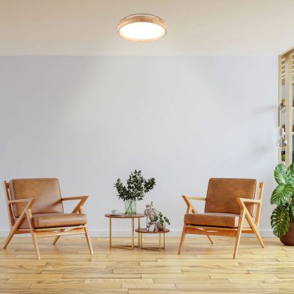 LED Плафониера JANUSZ LED/12W/230V Ø 27 см IP44 дъб