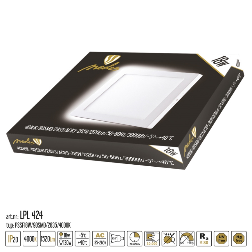 LED Плафониера LED/18W/230V 4000K 22,5x22,5 см
