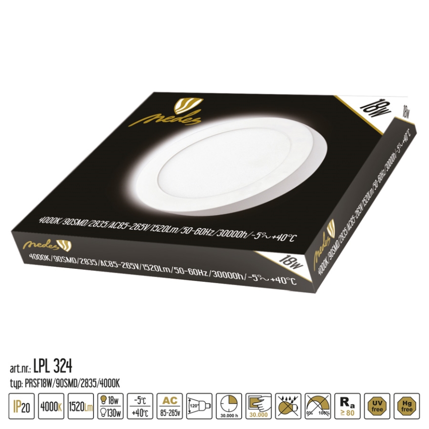 LED Плафониера LED/18W/230V 4000K Ø 22,5 см